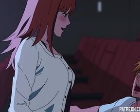 Makima got excited from public sex in the cinema hentai anime