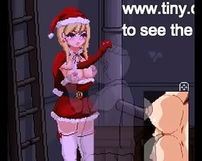 Hot blonde in santa claus vest having sex with a man in hentai game