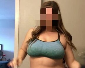 Sexy thick girl with huge tits strips in bathroom