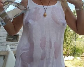 nippleringlover outdoors no panties flashing large gauge pierced nipples wet t-shirt - pierced tits